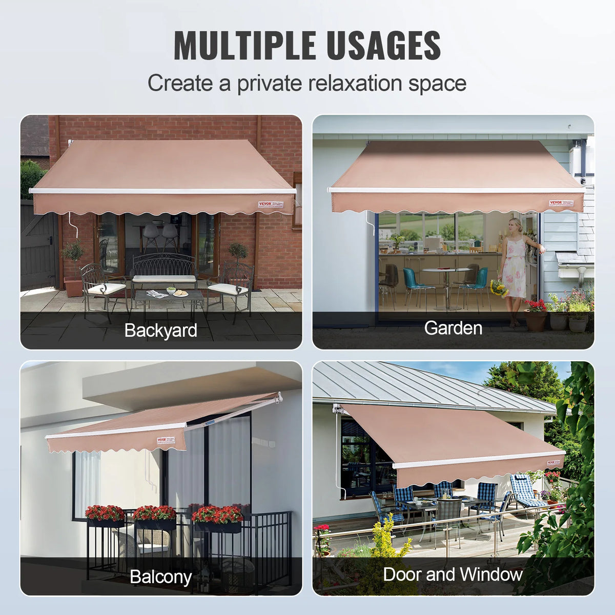 SucceBuy Toldo retráctil manual Toldo exterior Parasol retráctil Poliéster resistente al agua Puerta de patio Ventana para patio trasero