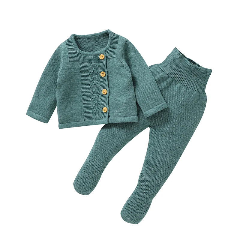 Conjuntos de ropa para niñas pequeñas, suéteres lisos de manga larga, cárdigans y pantalones, trajes tejidos para recién nacidos de 0 a 9m, chándales de 2 uds.