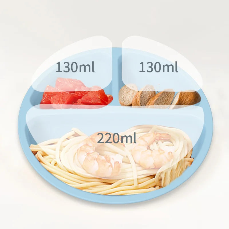 Juego de platos de silicona de grado alimenticio para niños, tazón de alimentación de bebé, plato de succión, taza de paja, cuchara de madera, tenedor, vajilla para niños, platos para niños pequeños