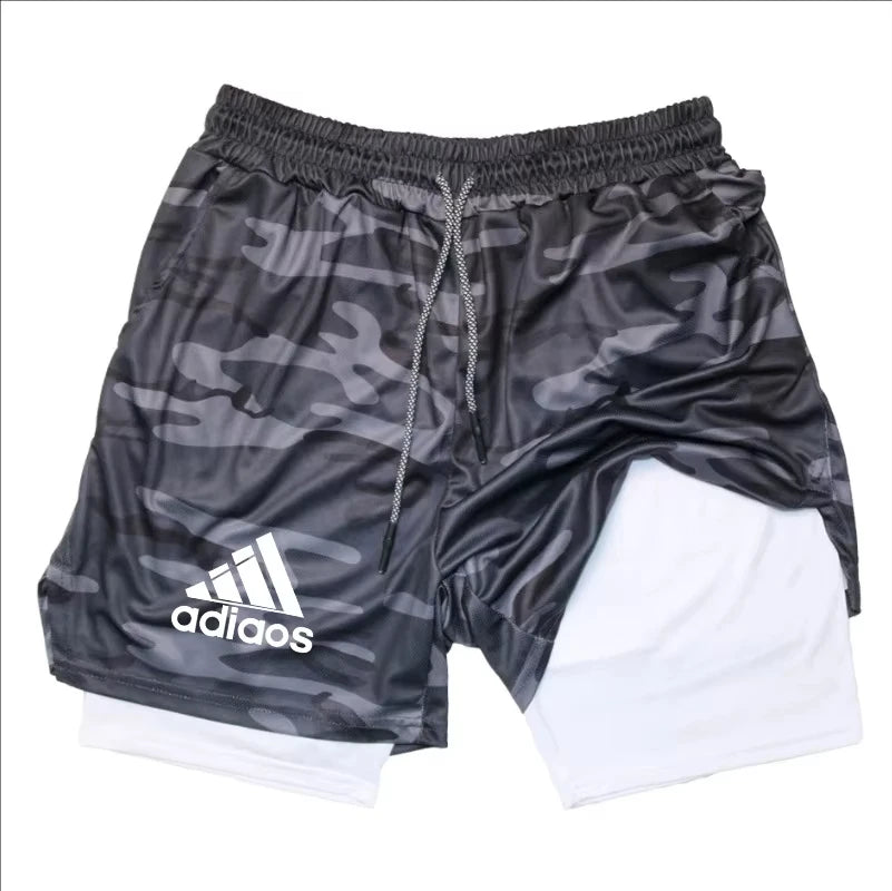 Pantalones cortos de compresión para hombre, pantalones cortos deportivos de entrenamiento para correr, pantalones cortos de secado rápido para gimnasio de verano en uno
