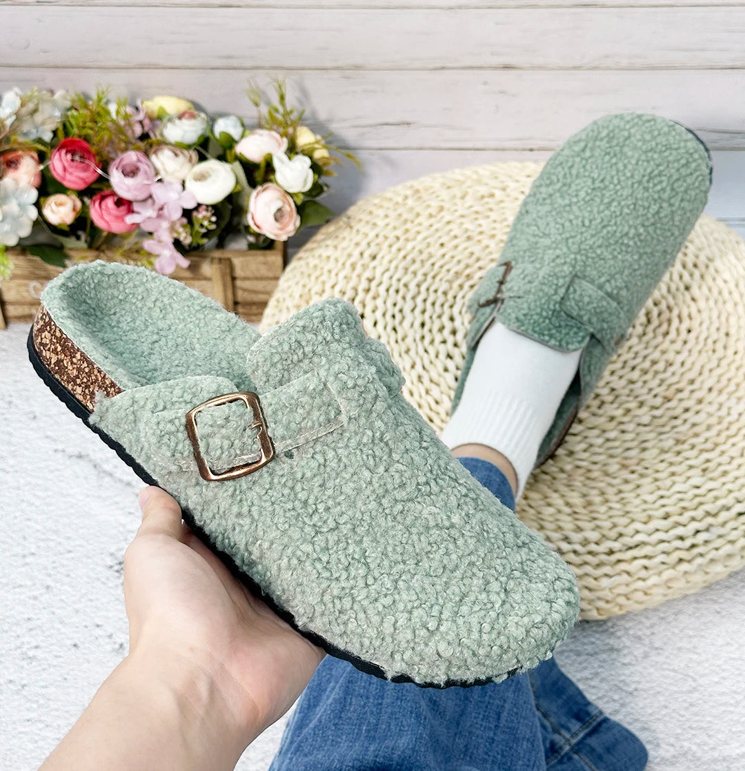 Otoño e Invierno nuevas mujeres y hombres tela de gamuza zapatilla de punta cerrada interior o exterior Slip-on Retro Sandalias planas duraderas