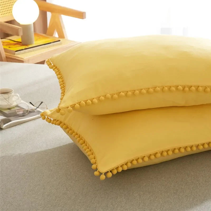Funda de edredón suave y lavada, Juego de 3 piezas, funda de almohada, juego de ropa de cama para Twin, Full, Queen, King Size, decoración de pompones