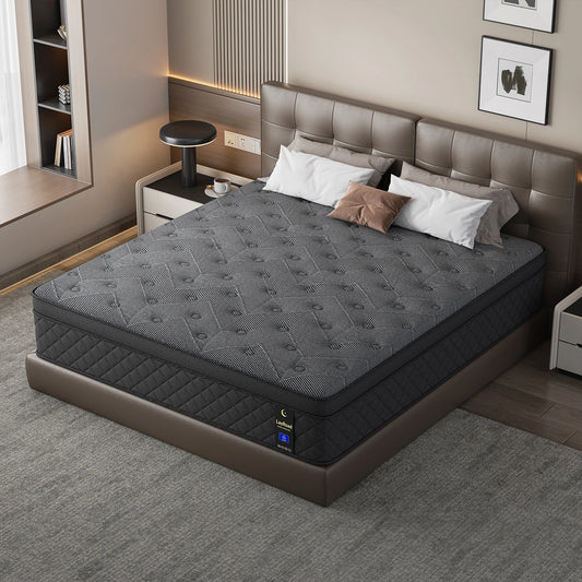 12/14 Inch Gel Memory Foam Hybrid Mattress Twin Full Queen King Sizes Mattress Bed In A Box, Euro Top Medium Firm for Back & Lumbar Support, Individual Pocket Spring Bed for Motion Isolation & Fiberglass Free