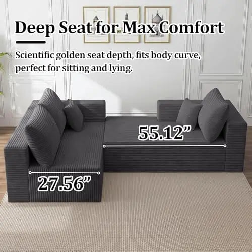 (Stock local en EE. UU.) Sofá modular en forma de L de 92.5 pulgadas con asientos profundos, chaise longue y convertible 4 en 1 de pana D