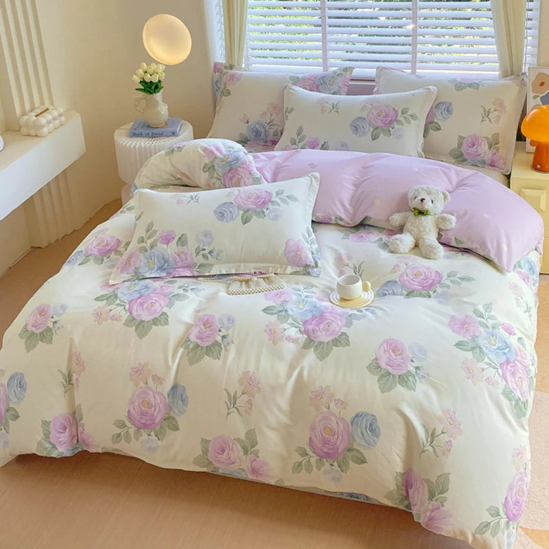 Funda nórdica 100% de algodón, 1 pieza, estampado de flores con cremallera, funda de edredón, manta tamaño King, sin funda de almohada