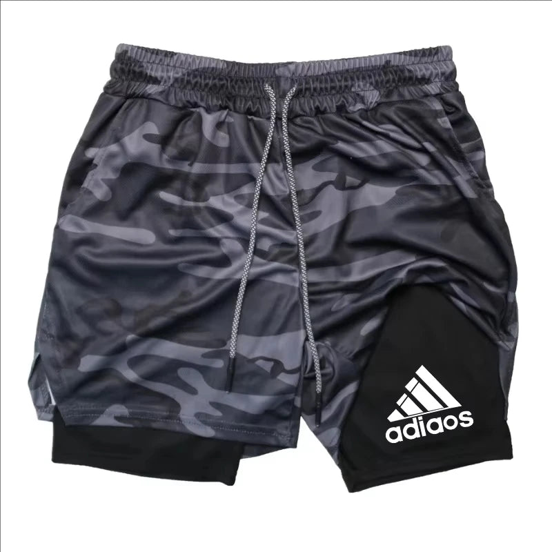 Pantalones cortos de compresión para hombre, pantalones cortos deportivos de entrenamiento para correr, pantalones cortos de secado rápido para gimnasio de verano en uno