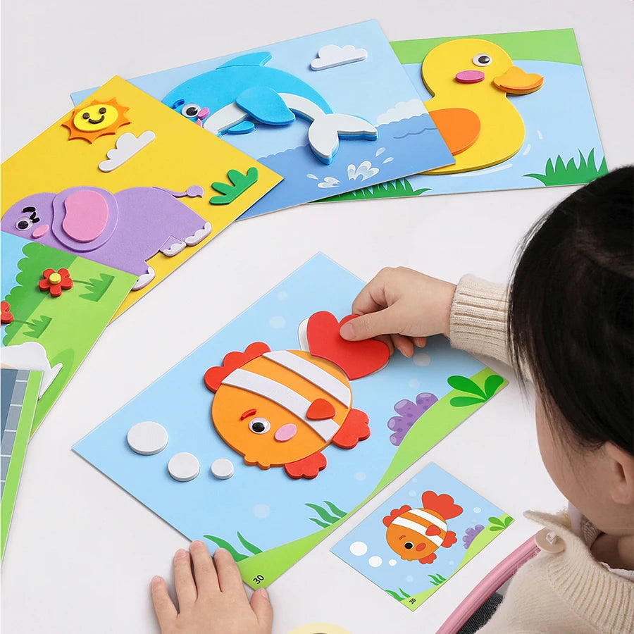 6 unids/set 3D pegatina de espuma EVA DIY rompecabezas de animales de princesa de dibujos animados para niños estilos multipatrones juguetes para niños regalo