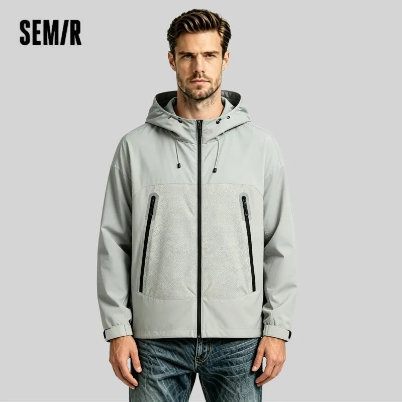 Chaqueta Semir para hombre, deporte al aire libre, holgada, con capucha, malla de retales, Top texturizado de otoño 2025, chaquetas de ropa para hombre