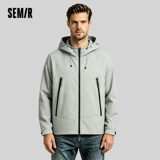 Chaqueta Semir para hombre, deporte al aire libre, holgada, con capucha, malla de retales, Top texturizado de otoño 2025, chaquetas de ropa para hombre