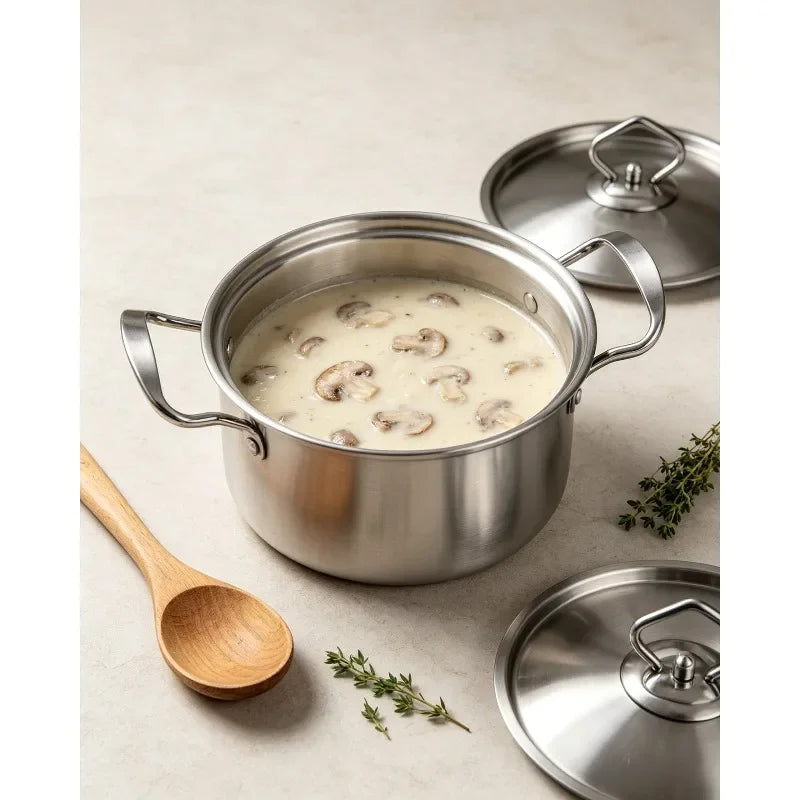 Olla de Cocina de Acero Inoxidable, Cacerola Antiadherente para Leche con Tapa, Utensilios de Cocina, Accesorios, Ollas para Sopa, Portátil para Camping