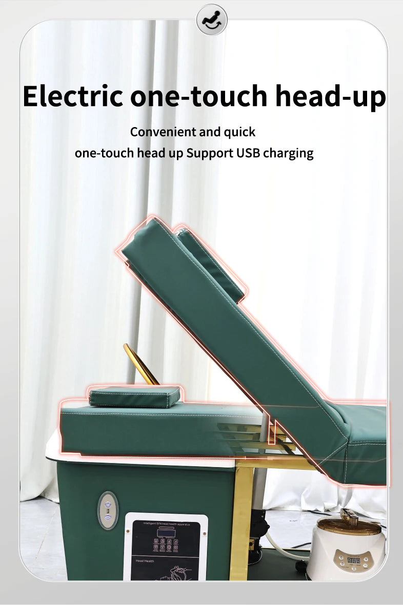 Mesa de Masaje Tailandesa de Diseño Moderno, Cama Eléctrica para Lavado de Cabello, Equipo de Spa Capilar, Cama Reclinable para Salón de Belleza con Lavabo de Cerámica y Reposapiés