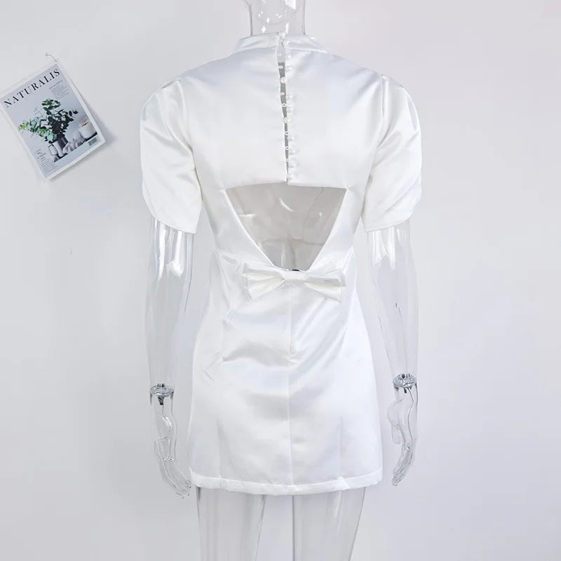 Minivestido elegante con lazo blanco para mujer, vestidos cortos de lujo, vestidos informales negros y rojos para fiesta de noche, cumpleaños y verano