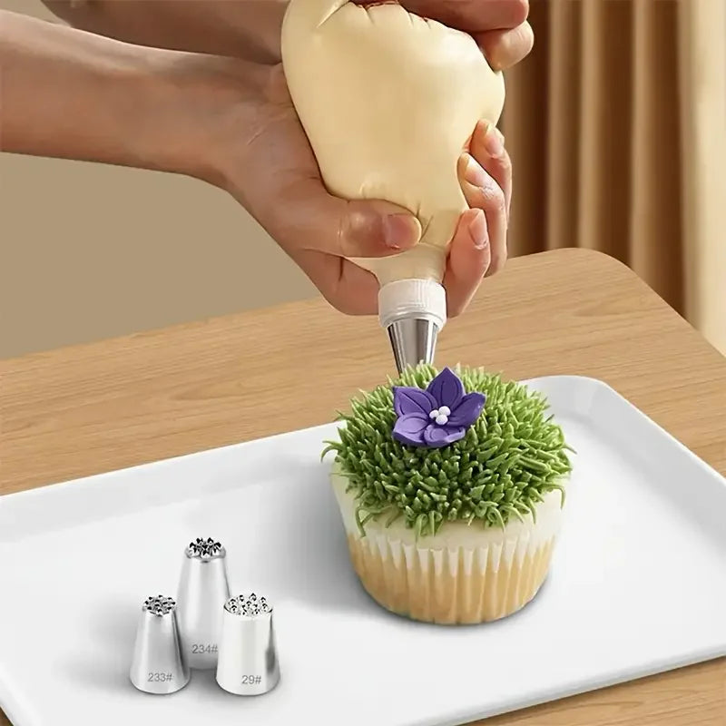 Juego de decoración de pasteles de acero inoxidable, puntas de glaseado sin costuras y boquillas para tuberías de hierba, Ideal para decoración de pasteles DIY, suministros para hornear, 3 uds.