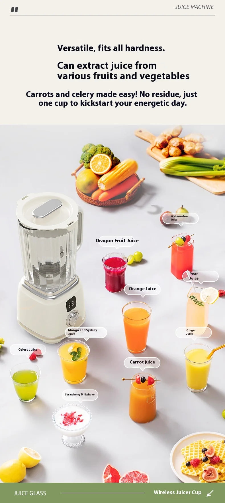 Nueva Licuadora Doméstica con 10 Cuchillas, 3000mAH, Multifuncional, Trituradora de Hielo, Extractor de Jugo, Alta Tasa de Extracción, Herramientas de Cocina