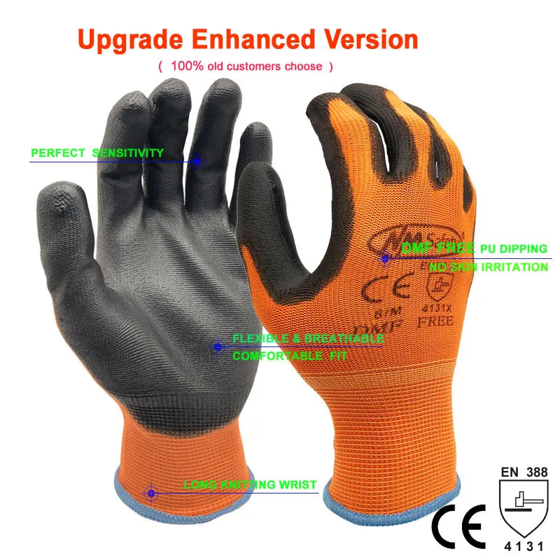 NMSafety 12 pares de guantes de trabajo para revestimiento de palma de PU guante protector de seguridad proveedores de seguridad profesionales de nitrilo