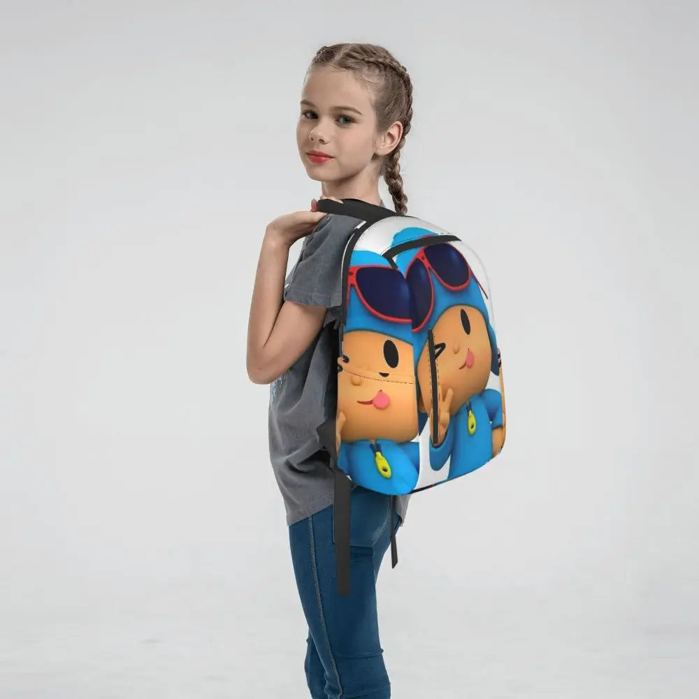 Mochila azul de dibujos animados de Pocoyo para niños, mochila de gran capacidad para niños, mochila escolar, bolsos de hombro para hombres y mujeres