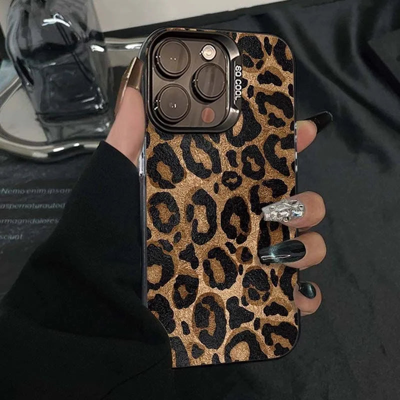 Funda de teléfono con estampado de leopardo para iPhone 16, 13, 15, 14, 11, 12, 17 Pro Max, 16 Pro Max, armadura de parachoques a prueba de golpes, IMD, Funda Coque