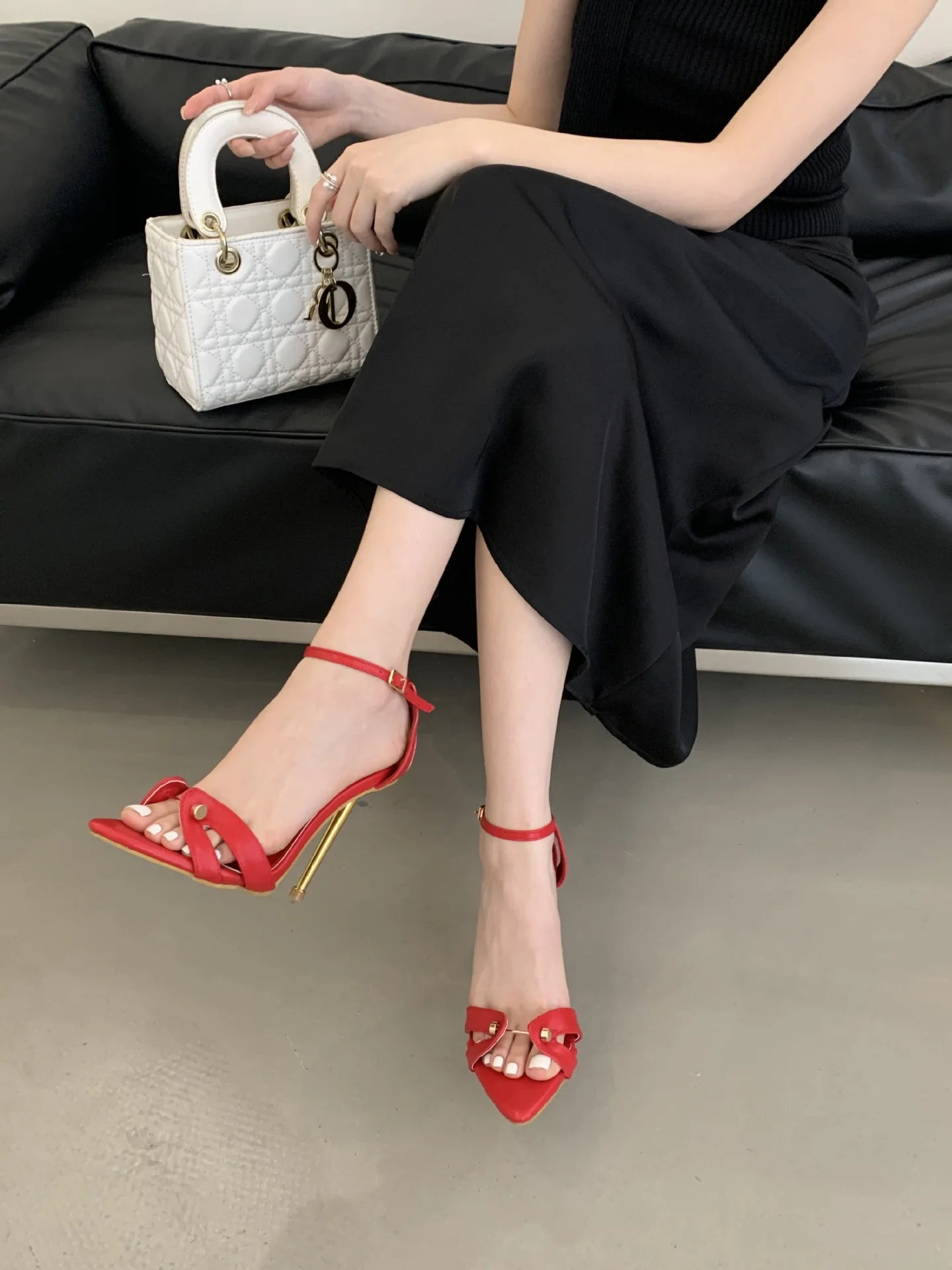 Sandalias de Tacón de Aguja con Correa de Tobillo y Estampado de Leopardo para Mujer, Zapatos de Vestir para Fiesta, Tacones de Aguja con Banda Metálica Estrecha y Punta en Pico