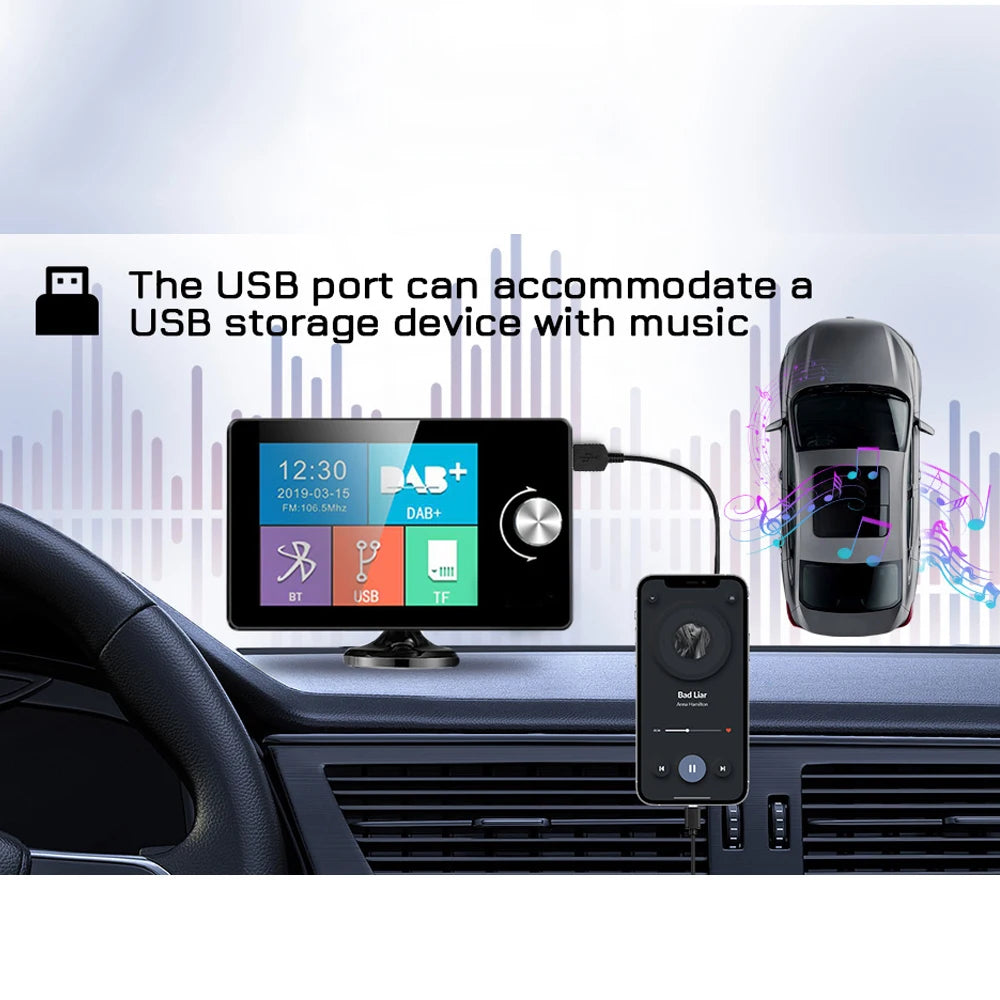 2.8inch Color Screen DAB/DAB+ Digital Broadcast Radio RDS Support FM Transmitter BT Music MP3 AUX Receiver