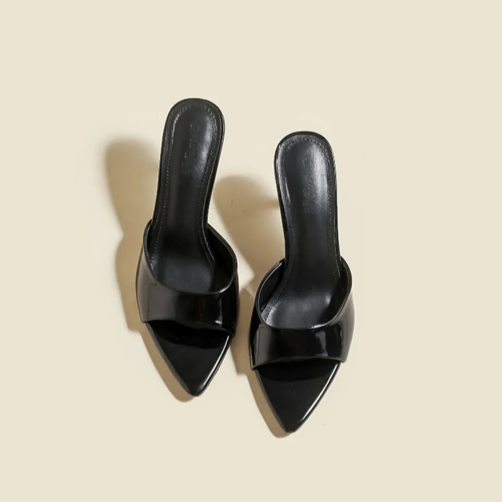 Pantuflas de Mujer 2026, Nuevas Pantuflas de Verano con Tacón Delgado y Punta Puntiaguda, de Charol, con Tacón Alto para Mujer