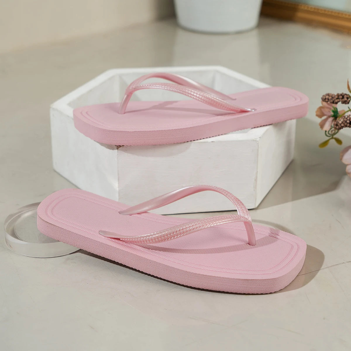 Sandalias Planas de EVA con Punta Cuadrada para Mujer, Chanclas de Verano, Casuales, de Color Sólido, Cómodas, Antideslizantes, Ligeras, para Interiores, Exteriores y Playa