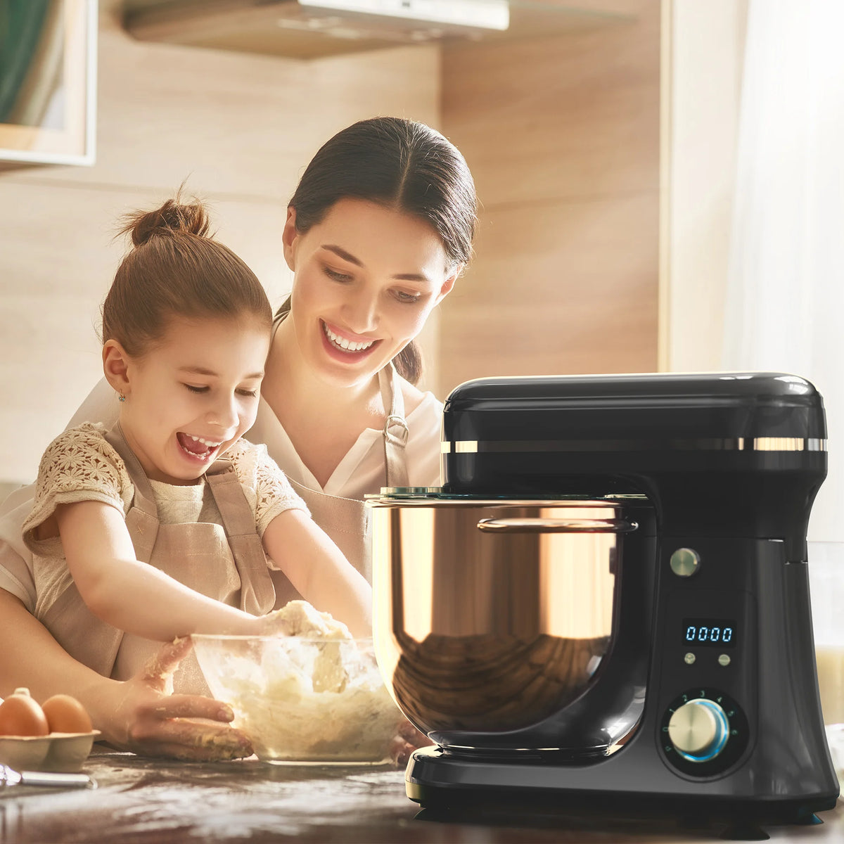 BioloMix Batidora de pie para alimentos de cocina, licuadora, motor silencioso, batidor de huevos y crema, amasadora de masa, 6 velocidades, 1200 W, 6 L, CC