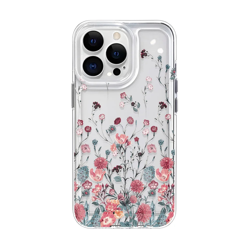 Funda de teléfono transparente con flores para niñas, fundas duras a prueba de golpes para iPhone 16 15 14 13 12 11 Pro Max 16 Plus