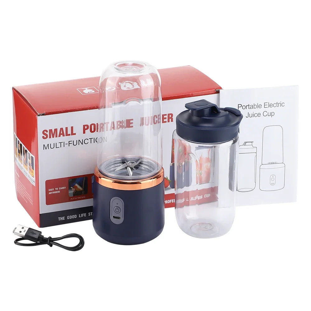 Licuadora Eléctrica Portátil de 400 ml, 2 Tazas, Mini Licuadora Multifuncional Inalámbrica para el Hogar, Recargable por USB, Vaso Mezclador Pequeño
