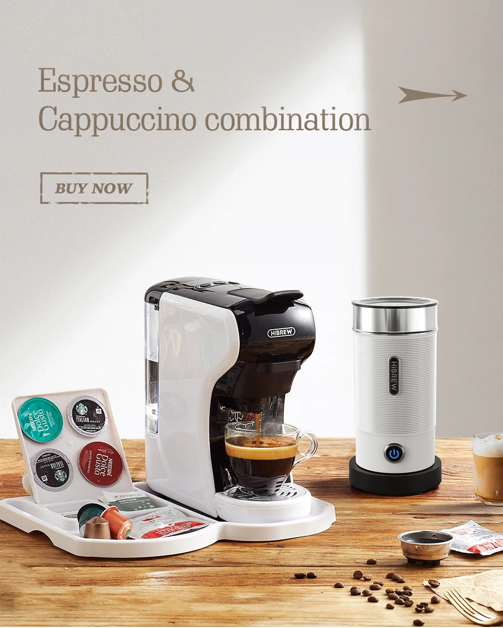 HiBREW Espumador de leche Espumador Mezclador de chocolate Latte frío/caliente Capuchino Calentador de leche completamente automático Cool Touch M1A
