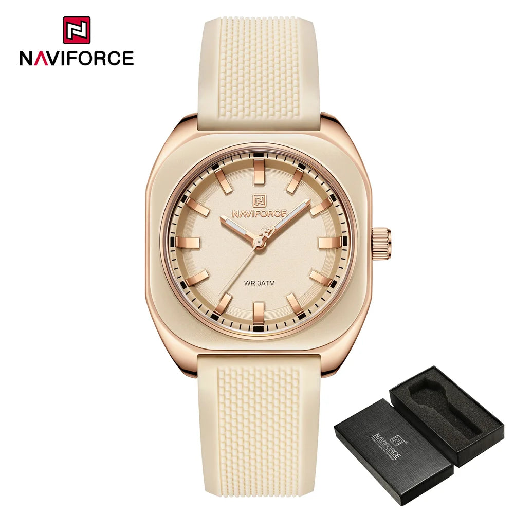 NAVIFORCE, reloj para mujer, marca superior, moda de lujo, reloj de pulsera Original para mujer y niña, pulsera de goma de silicona, reloj informal para mujer 5061
