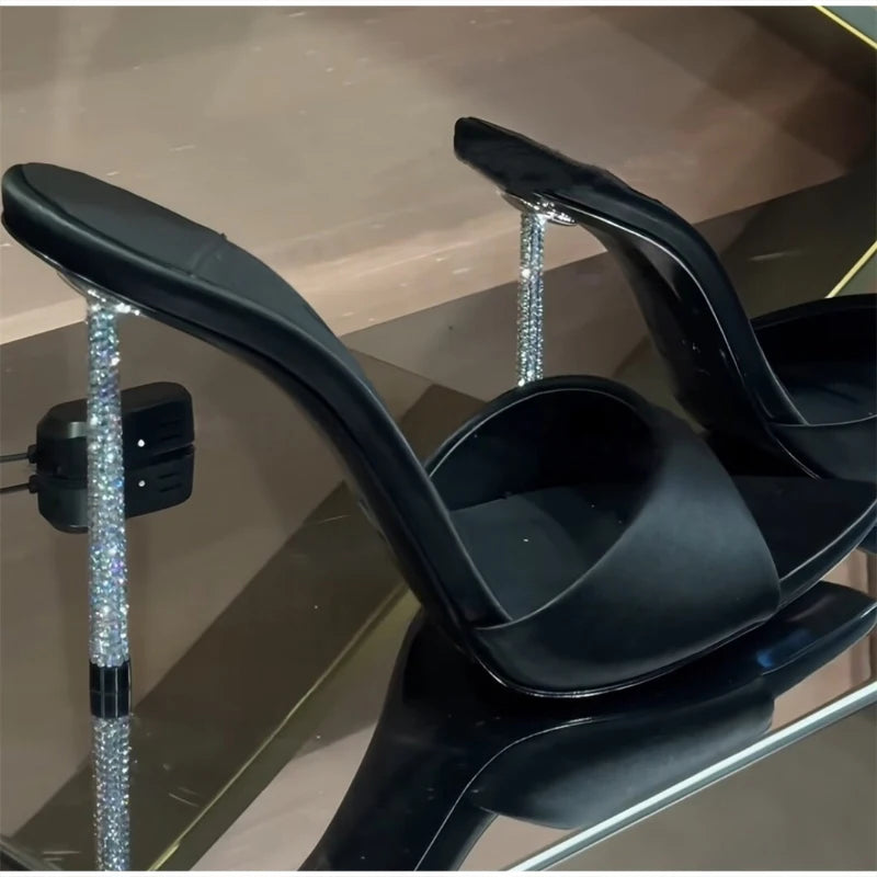 Nuevas Sandalias de Tacón Alto con Cristales, Elegantes Zapatos de Vestir de Verano con Punta en Pico y Tacón de Aguja, Decorados con Pedrería para Mujer