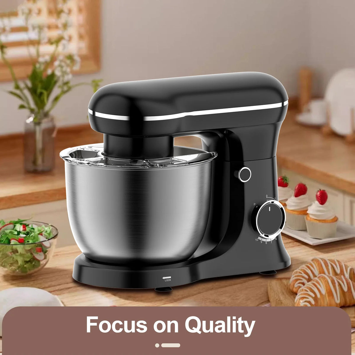 Batidora de Pedestal para Repostería Casera, Amasadora Eléctrica de Gran Capacidad de 5.5L y Batidora de Huevos, Máquina Mezcladora de Alimentos con Accesorios para Mezclar