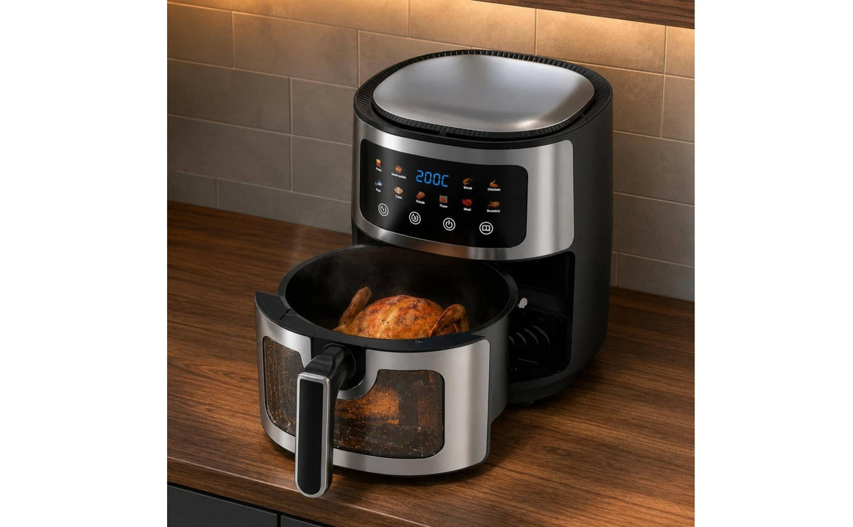 Freidora de Aire Digital de 6 L con Ventana de Visualización, Pantalla de Temperatura, Controles Táctiles, Electrodoméstico de Cocina para Encimera