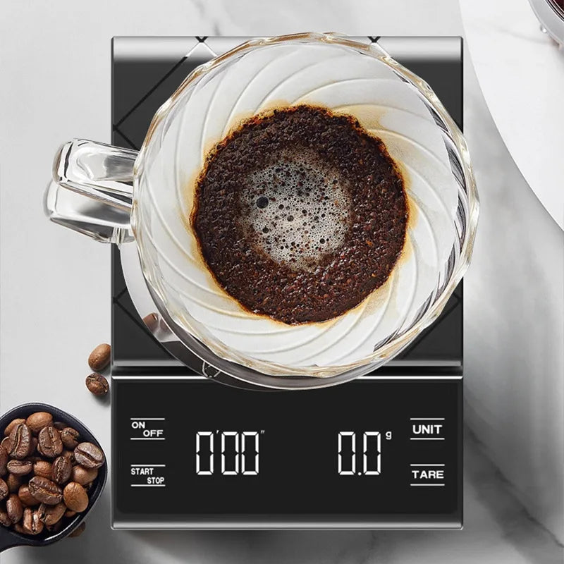 Báscula electrónica de café inteligente, báscula LCD con sincronización Digital de alta precisión, balanza de café de 3kg/0,1g, báscula de peso para medir para Cocina
