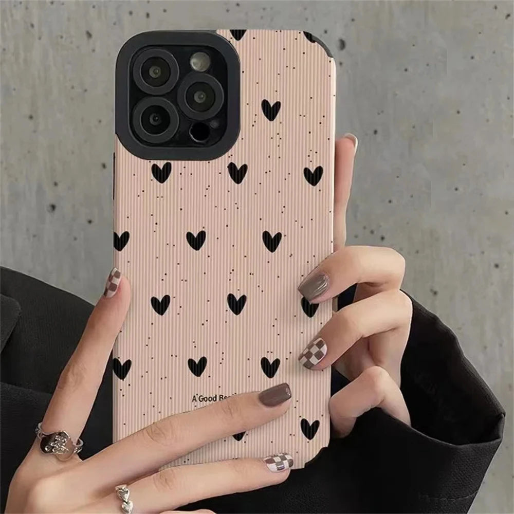 Funda de teléfono a la moda con forma de corazón de amor para iPhone 14, 12, 15, 11, 13, 16 Pro Max Mini 17, funda de cuero de silicona a prueba de golpes