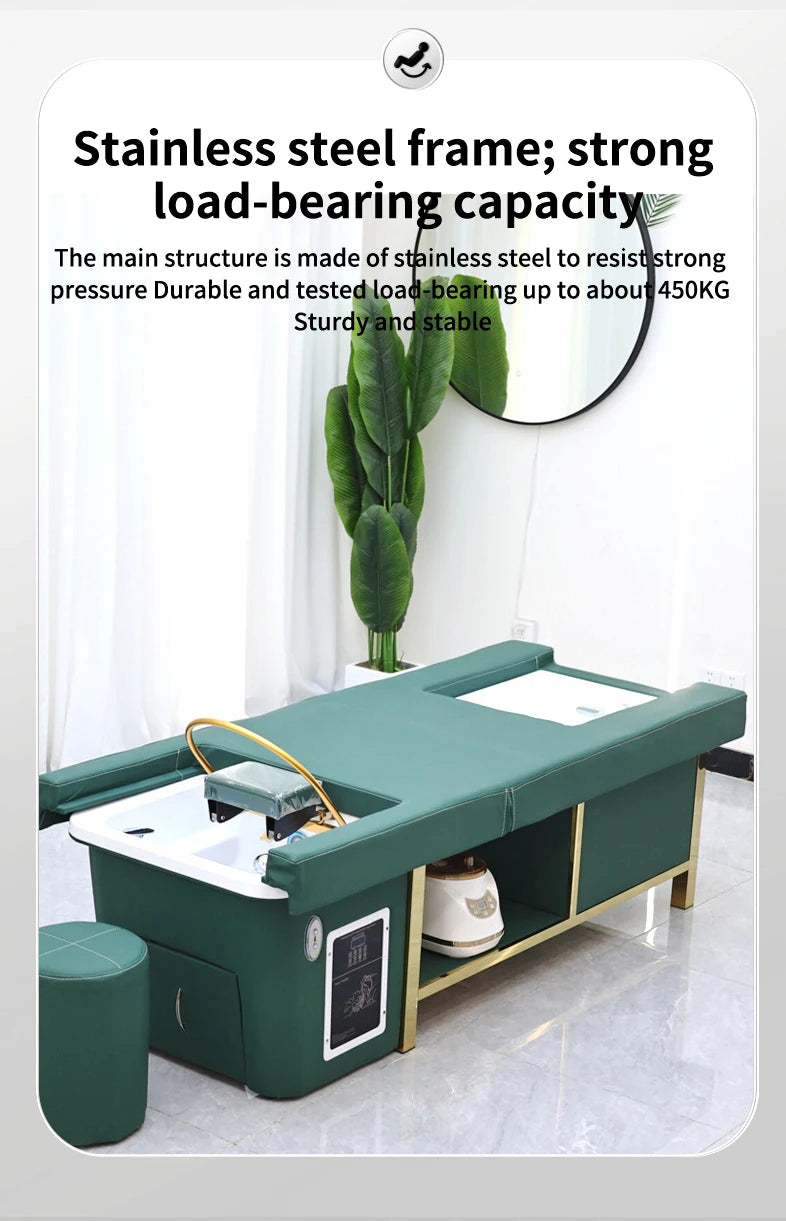 Mesa de Masaje Tailandesa de Diseño Moderno, Cama Eléctrica para Lavado de Cabello, Equipo de Spa Capilar, Cama Reclinable para Salón de Belleza con Lavabo de Cerámica y Reposapiés