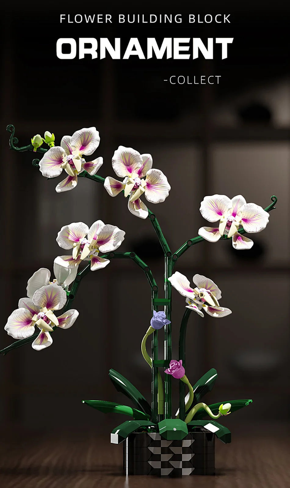 Orquídea creativa Cymbidium flores eternas planta en maceta bloques de construcción simulación Phalaenopsis DIY ladrillos juguetes regalo de San Valentín