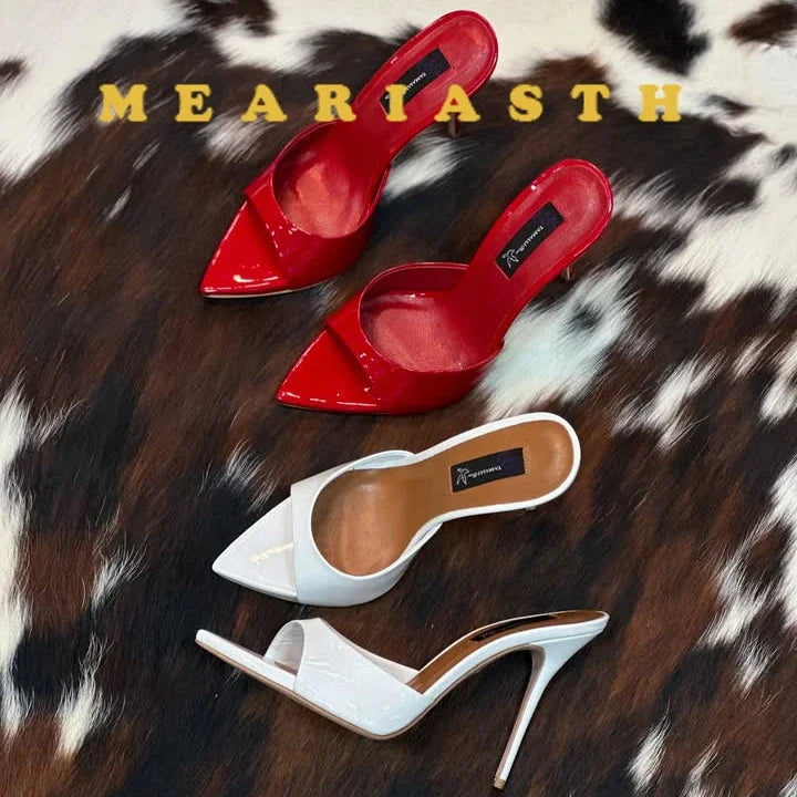 Zapatos de tacón alto con punta abierta para mujer, zapatillas exteriores de verano para fiesta, Stiletto, sandalias de charol de diseñador de lujo, 12/10cm