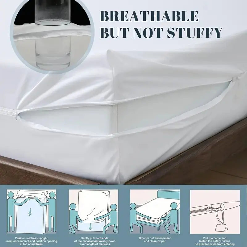 Funda de colchón impermeable totalmente cerrada de 6 lados con cremallera (sin funda de almohada), Protector de colchón a prueba de polvo, Color sólido, 1 ud.