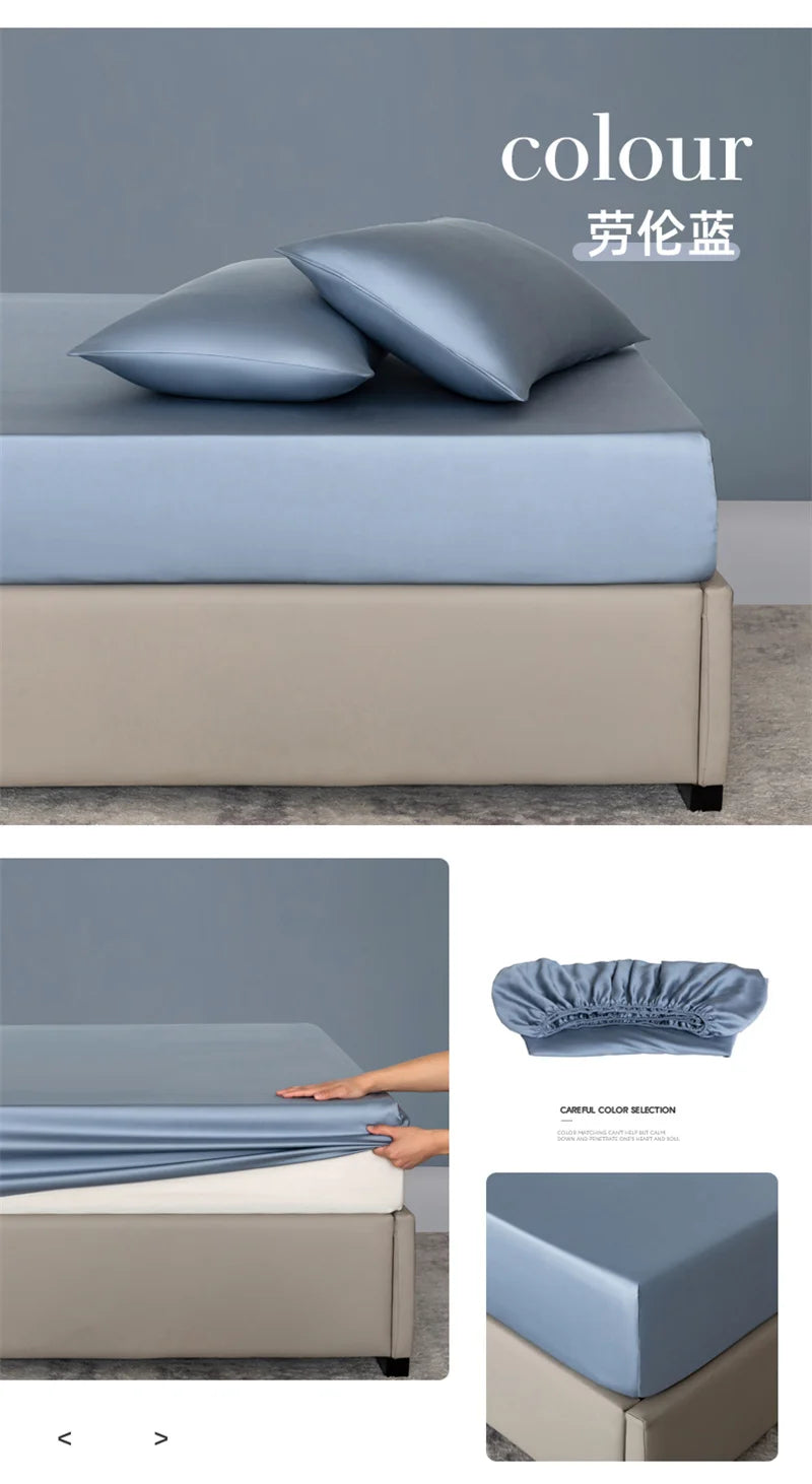 Sábana Ajustable de Bambú Orgánico, Color Sólido, Cubrecama Sedoso de Lujo con Banda Elástica, Tamaño Doble/Queen, Personalizable