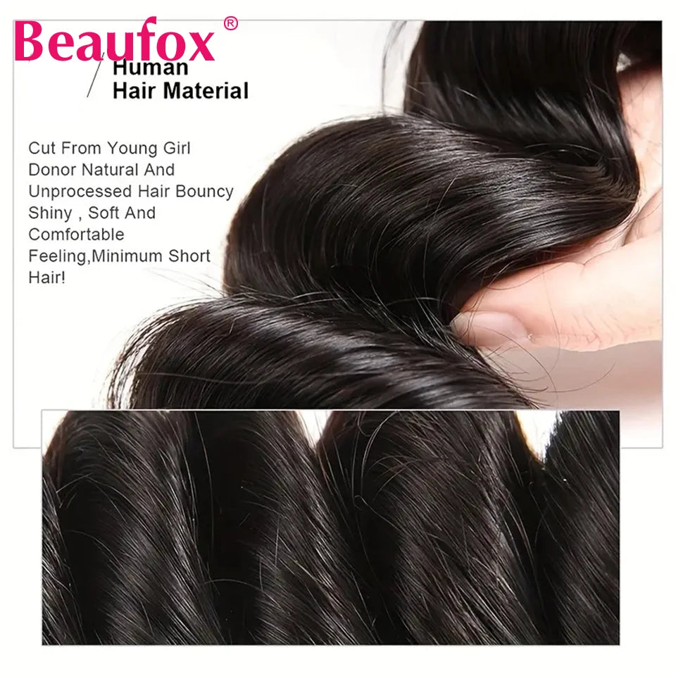  Beaufox-extensiones de cabello humano ondulado suelto, extensiones de pelo ondulado peruano sin procesar, cabello humano ondulado suelto, 1/3/4 mechones, ofertas de trama