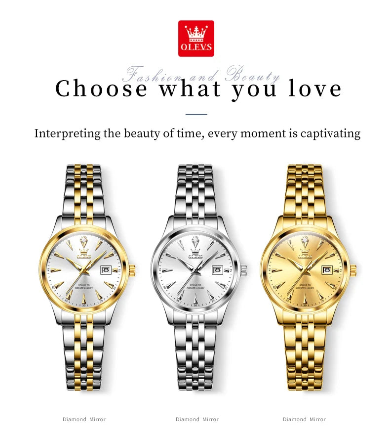 OLEVS-Reloj de cuarzo para mujer, cronógrafo sencillo, elegante y Original, resistente al agua, luminoso, con fecha, caja de regalo roja