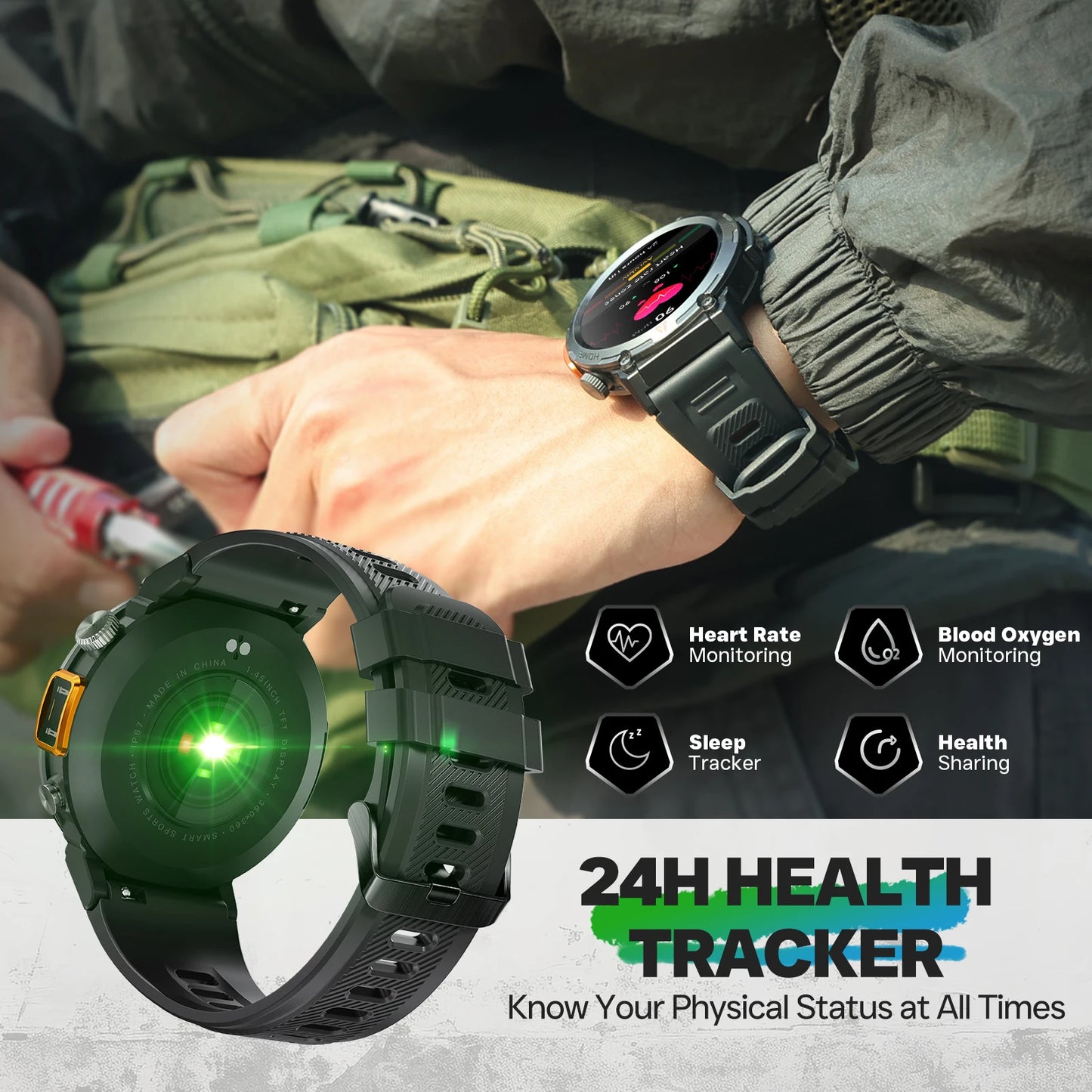 EIGIIS KE3 2025 nuevo reloj inteligente con llamada Bluetooth para hombres pantalla completamente táctil con Monitor de salud linterna de ritmo cardíaco reloj inteligente