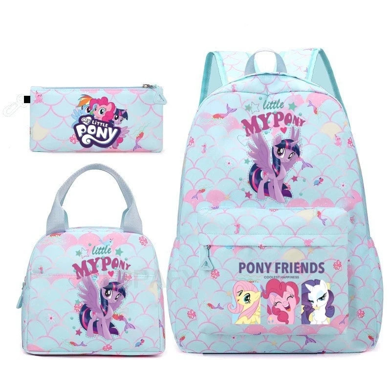 Juego de 3 mochilas My Little Pony para niños, mochila escolar para niñas, mochila escolar para adolescentes, mochila arcoíris para mujeres