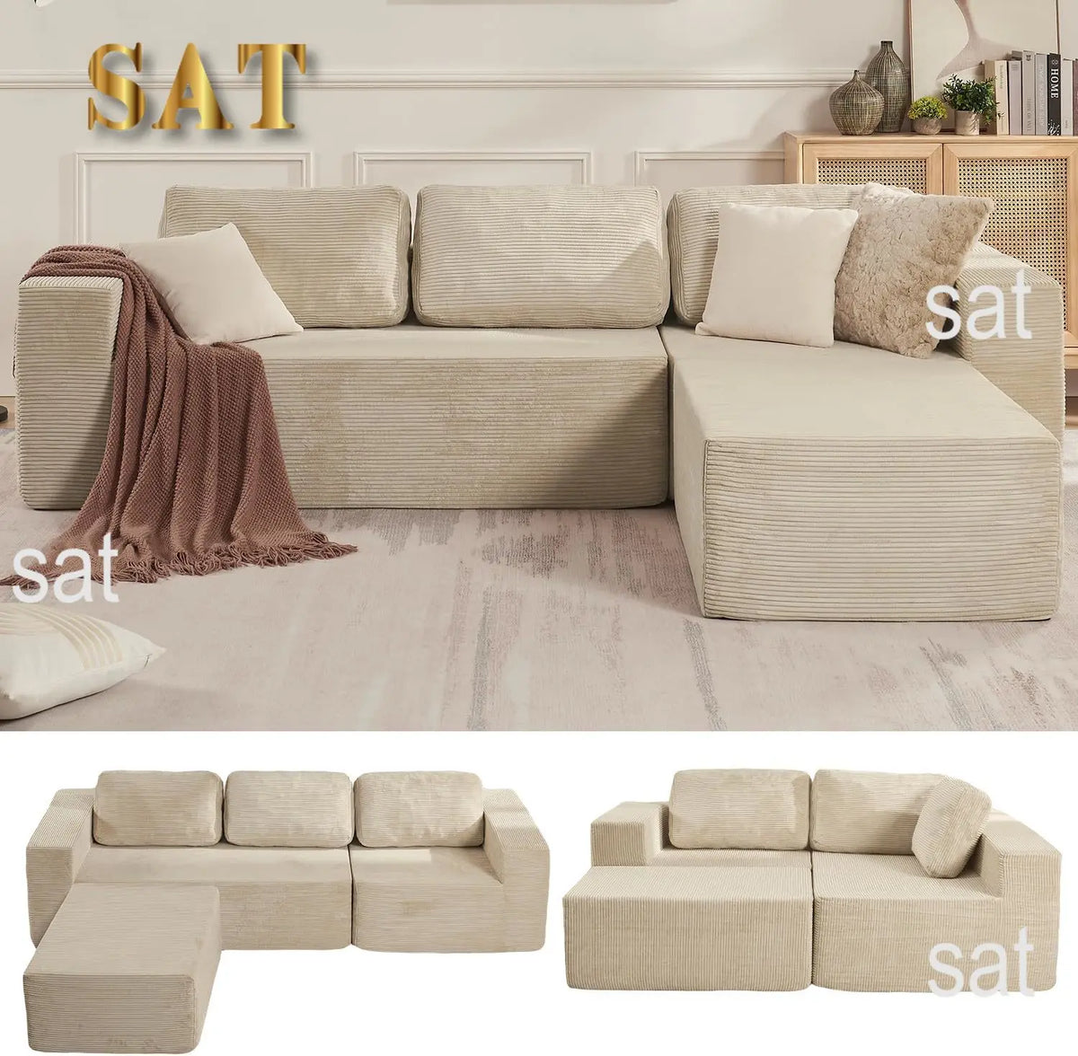 Sofá seccional reversible Cloud de 106" - Asiento profundo, modular en forma de L, tapizado en espuma, sin montaje, salón/dormitorio