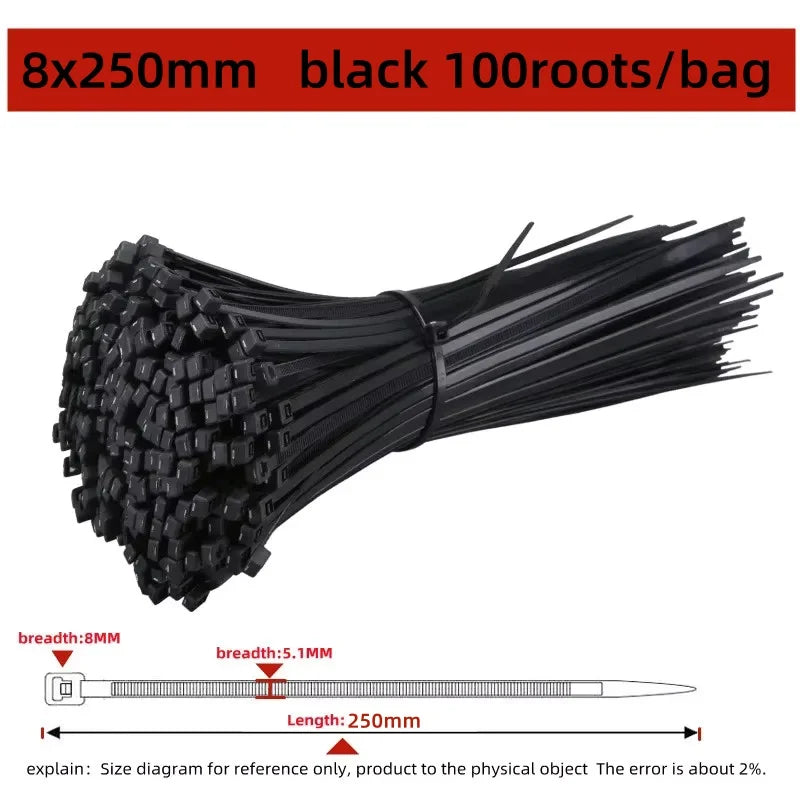 Al por mayor Bridas de nailon autoblocantes de plástico negras 5*200mm, Anillo de sujeción para cables, Bridas grandes 8*300mm, Bridas tipo cremallera