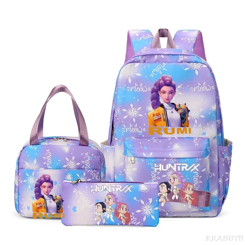 Mochila escolar KPop Demon Hunters, juego de 3 piezas, bolsa de almuerzo, estuche para lápices, regalo de regreso a la escuela para niñas, mochila de ocio, bolsas de viaje para adolescentes