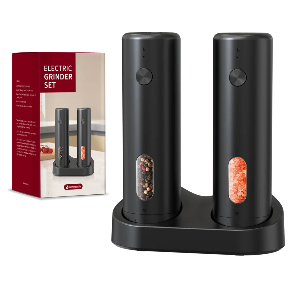 Molinillo de pimienta automático recargable por USB, molinillo de sal y pimienta de grosor ajustable para cocina, 1 ud./2 uds.
