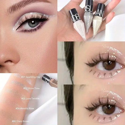 Delineador de ojos líquido de diamante nacarado, brillo resistente al agua, brillo de larga duración, Color plateado, fácil de usar, lápiz de ojos, maquillaje coreano