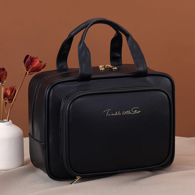 Bolsa de Cosméticos de PU de Gran Capacidad, Organizador de Maquillaje Portátil, Opciones para Viajes y Uso Diario, Almacenamiento de Artículos de Aseo